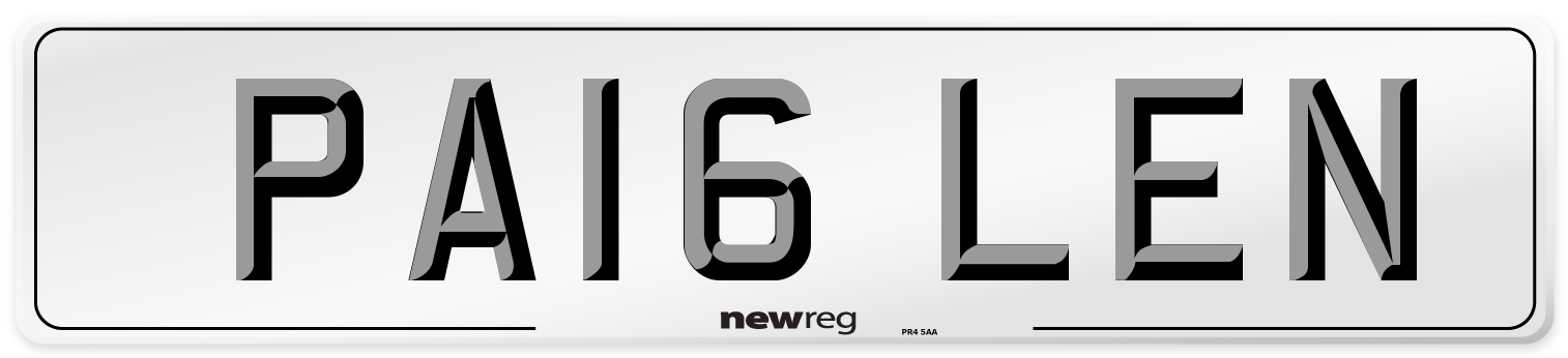 PA16 LEN Number Plate from New Reg